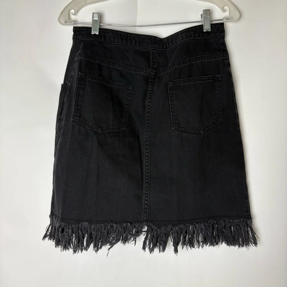 Anthropologie Pilcro Black Denim Fringe Button Up Skirt